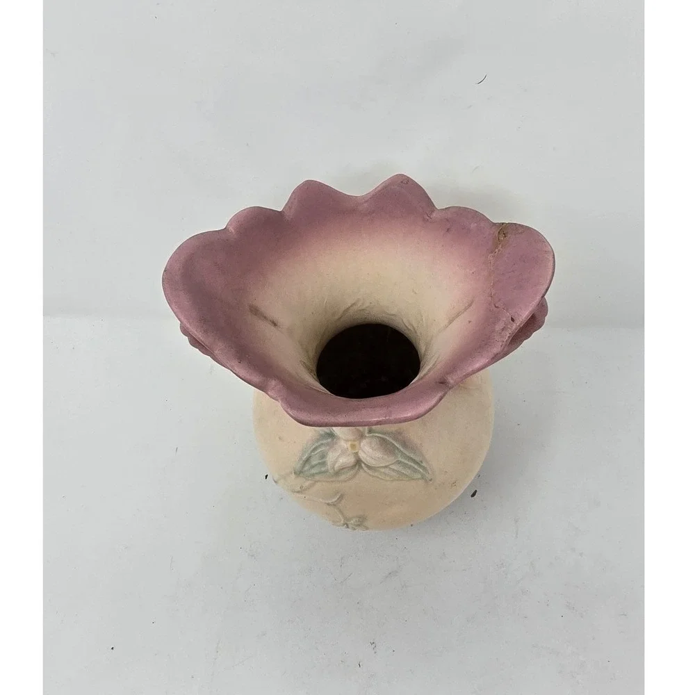 Vtg 1940s Hull Pottery Magnolia pattern‎ double handle vase USA cottagecore MCM
